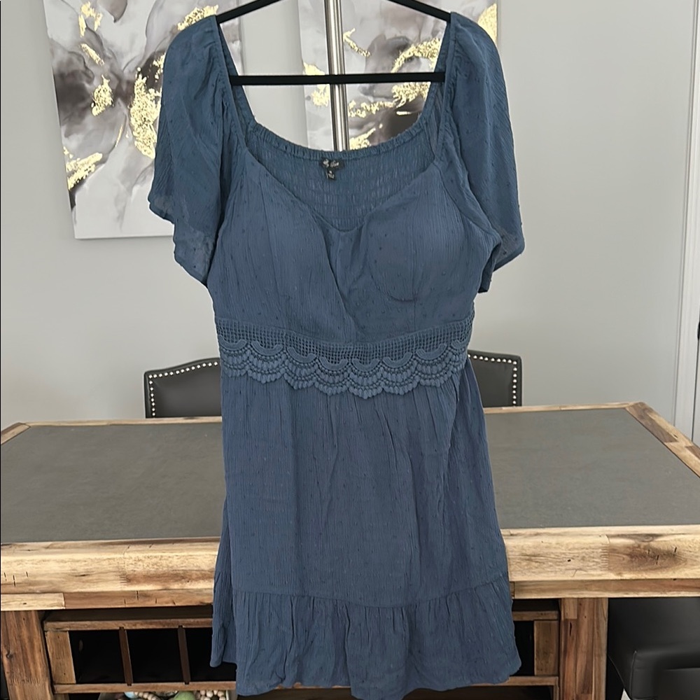 Lily Rose Blue Midi Dress with Crochet Waist